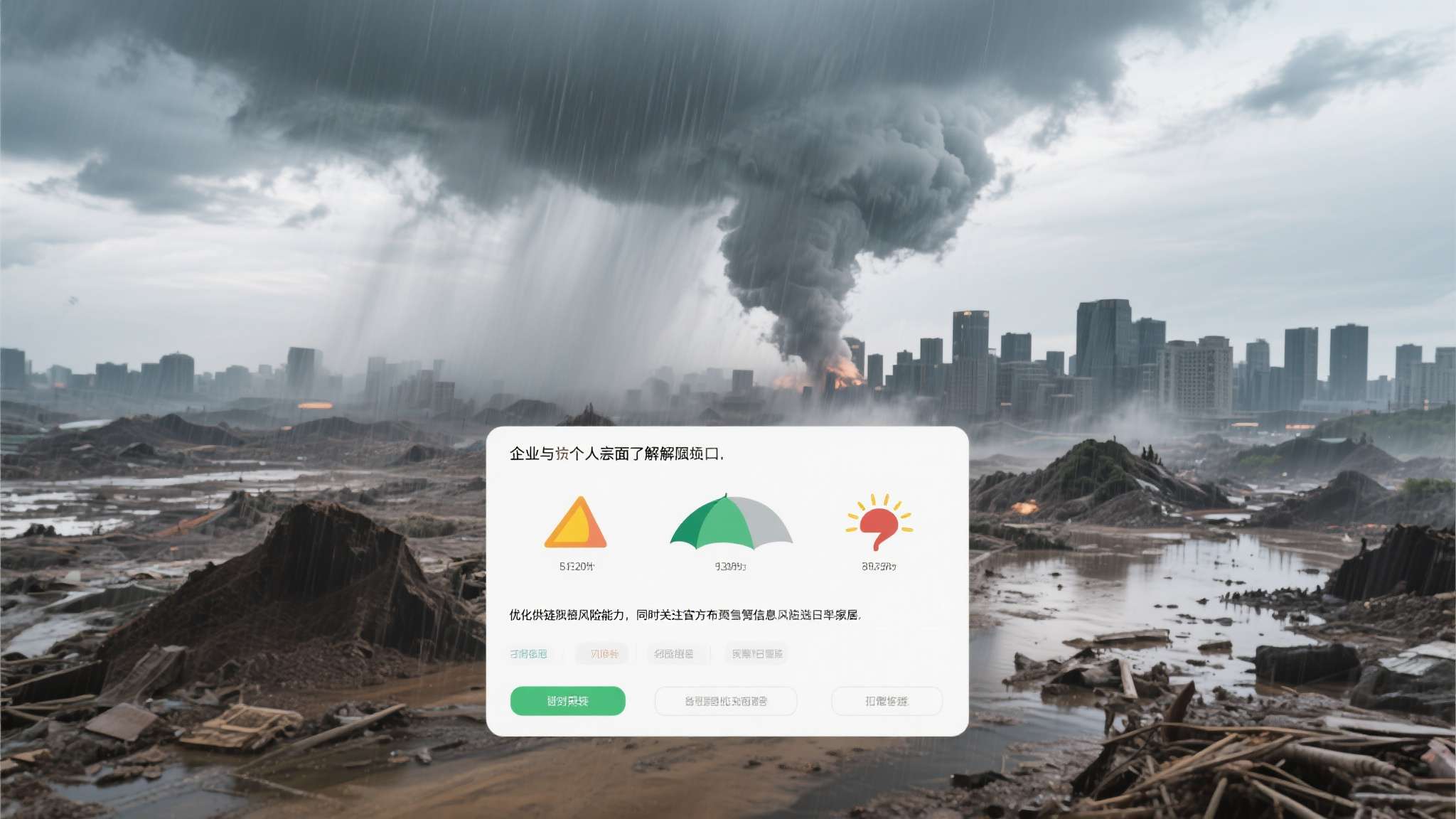 企业与个人层面，了解所在区域的气候风险敞口，优化供应链抗风险能力，同时关注官方发